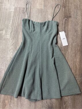 Urban Outfitters Sage-Green Textured Spaghetti-Strap Mini Dress